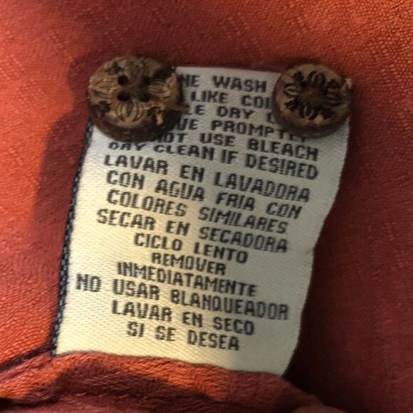 Solitude Mens Shirt Medium Short Sleeve 100% Silk Button Up Textured Casual Rust - Picture 6 of 11